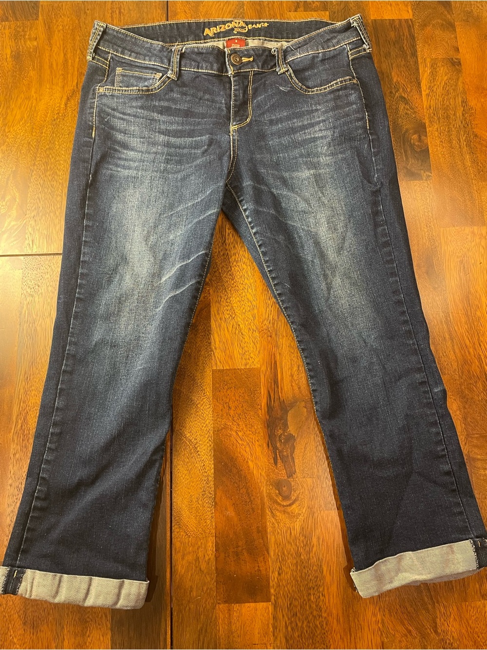 Arizona Jean Company Women's Cropped Dark Blue Jeans with Cuffed Hem